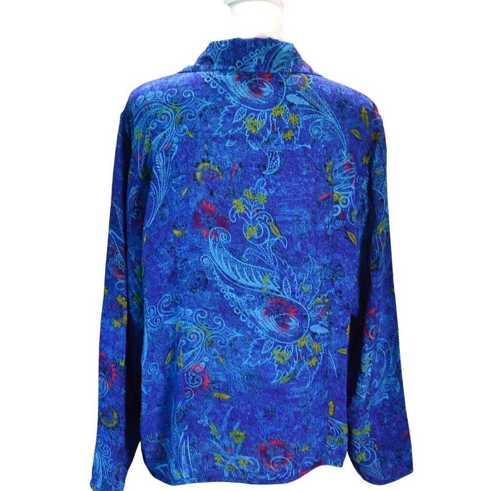 Chico's Silk Paisley Blouse Size 3 Casual Work Travel Fall Blue Multicolor Sheer - Picture 3 of 5